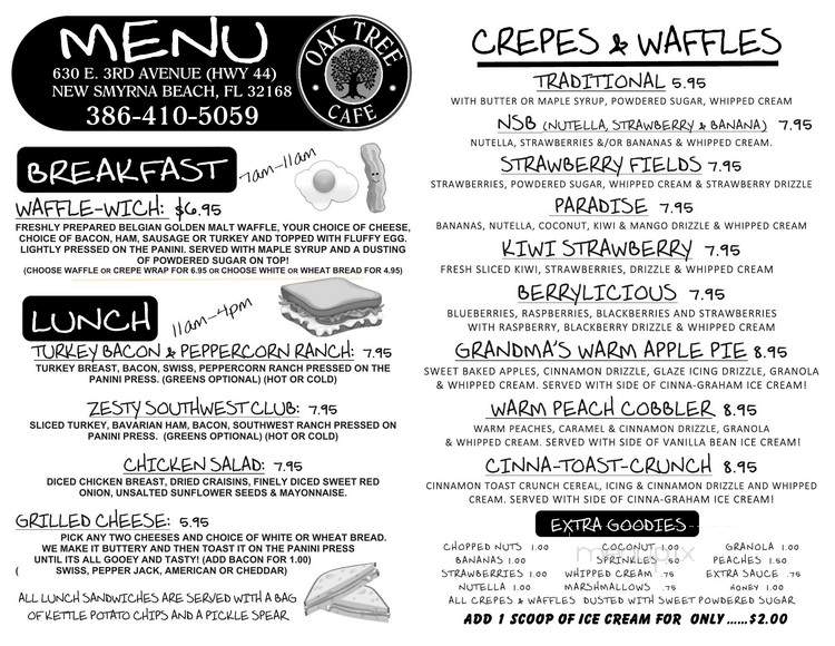 Oak Tree Cafe - New Smyrna Beach, FL menu_pic