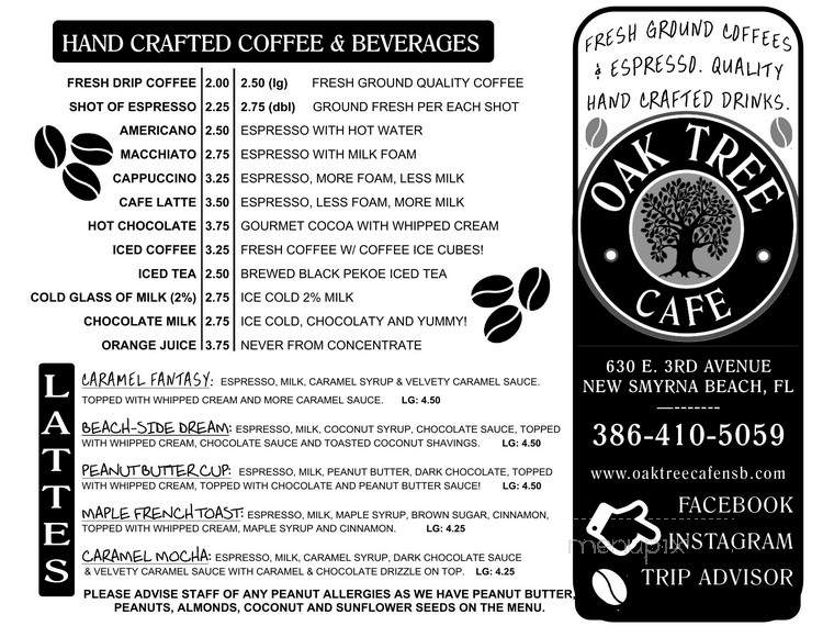 Oak Tree Cafe - New Smyrna Beach, FL menu_pic