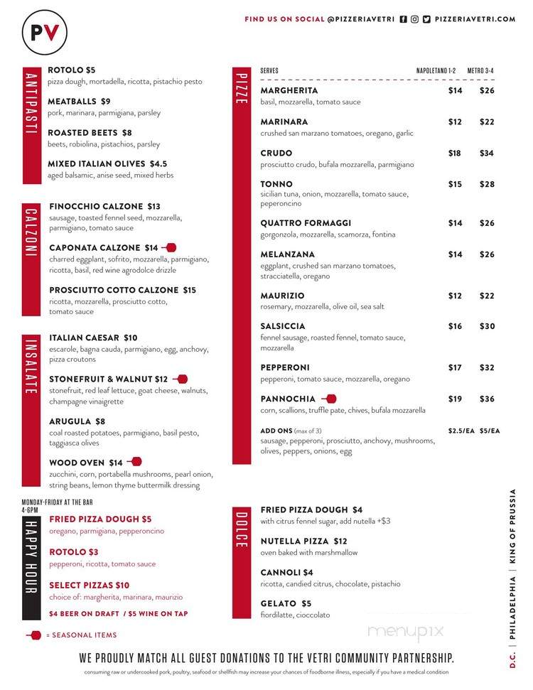 Pizzeria Vetri - Washington, DC menu_pic