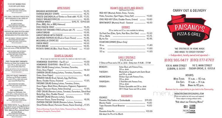 Paisano's Pizza & Grill - Sugar Grove, IL menu_pic