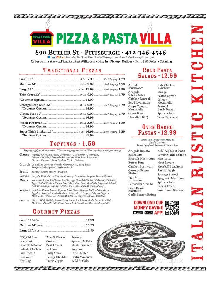 Pizza & Pasta Villa - Pittsburgh, PA menu_pic