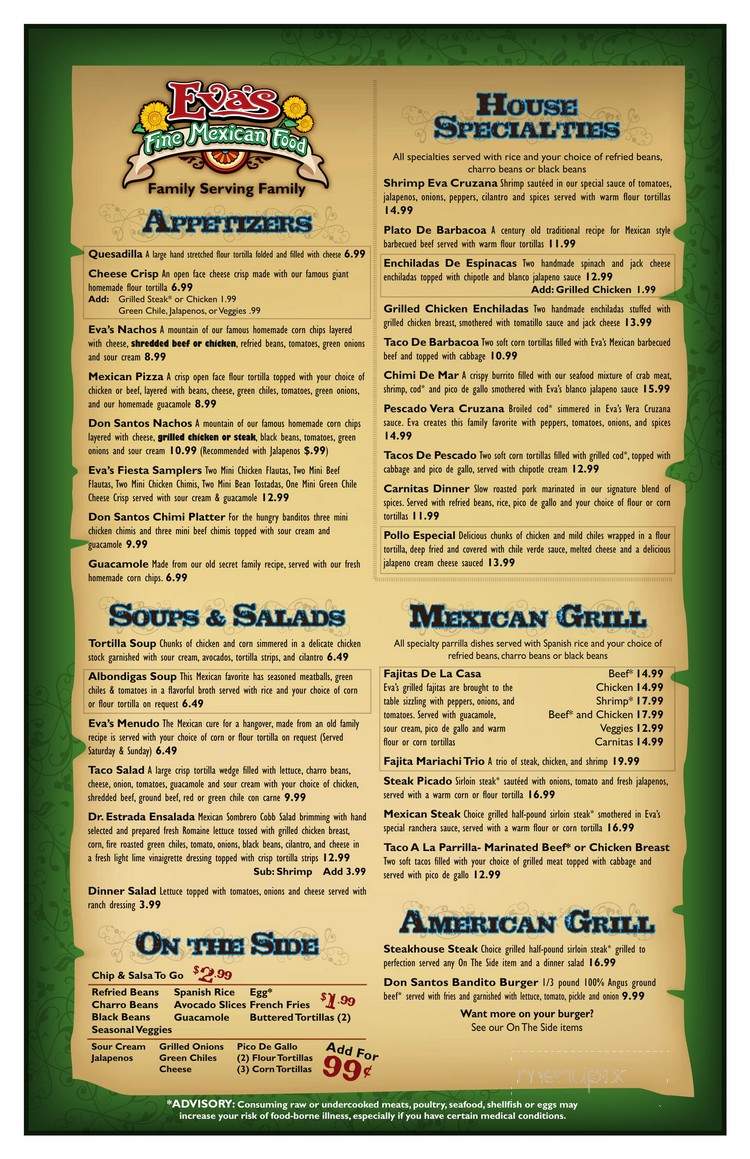 Eva's - Casa Grande, AZ menu_pic