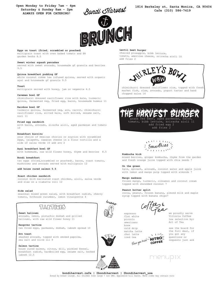 Bondi Harvest - Santa Monica, CA menu_pic