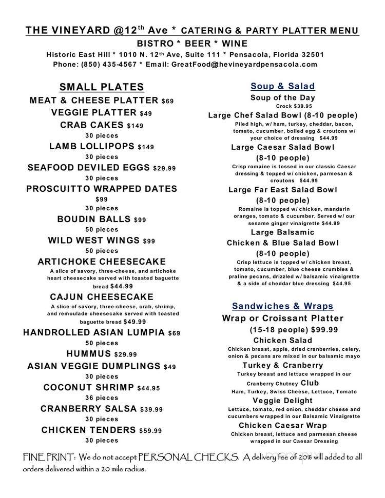 The Vineyard - Pensacola, FL menu_pic