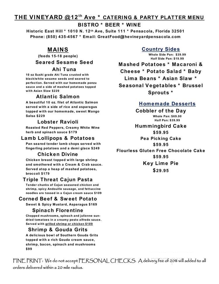 The Vineyard - Pensacola, FL menu_pic