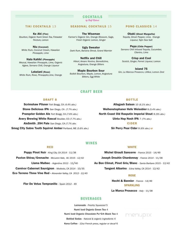Pono Burger - Venice, CA menu_pic