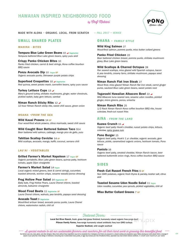 Pono Burger - Venice, CA menu_pic