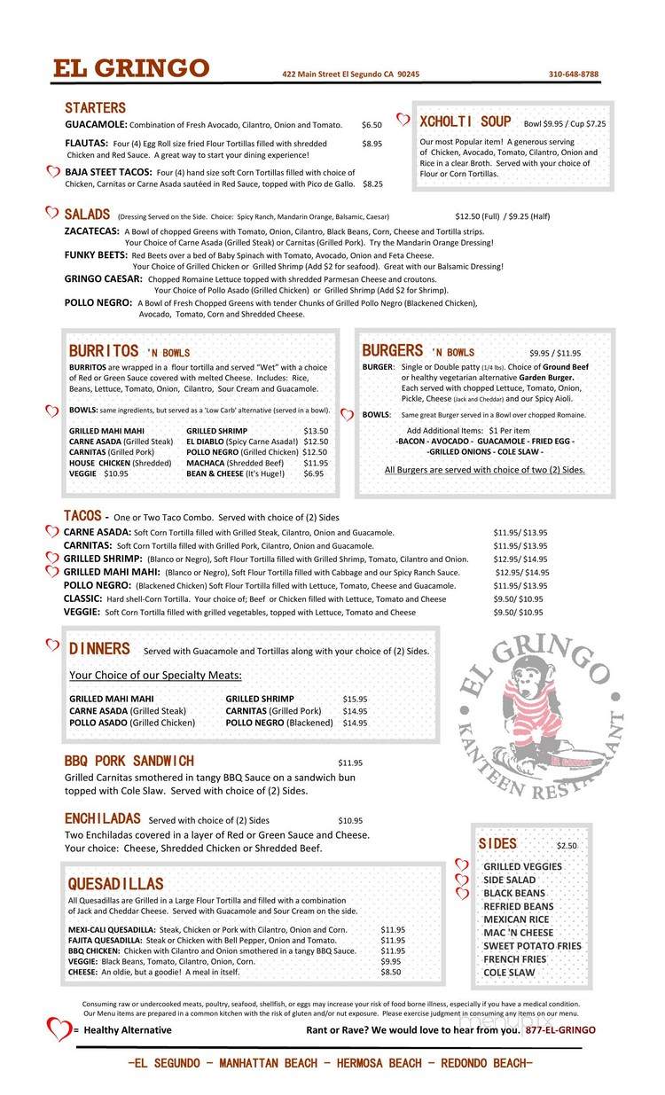 El Gringo Mexican Restaurant - El Segundo, CA menu_pic