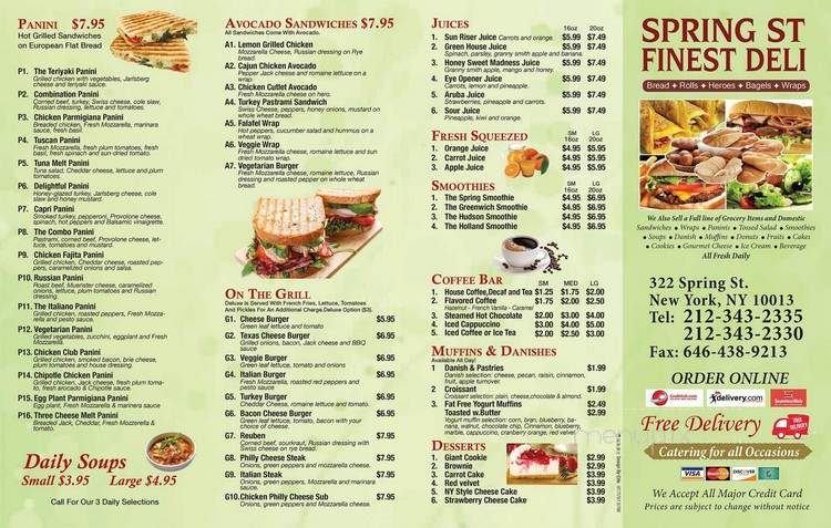Spring Streets Finest Deli - New York, NY menu_pic