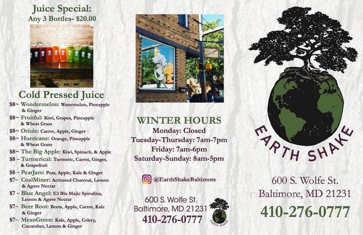 EarthShake - Baltimore, MD menu_pic