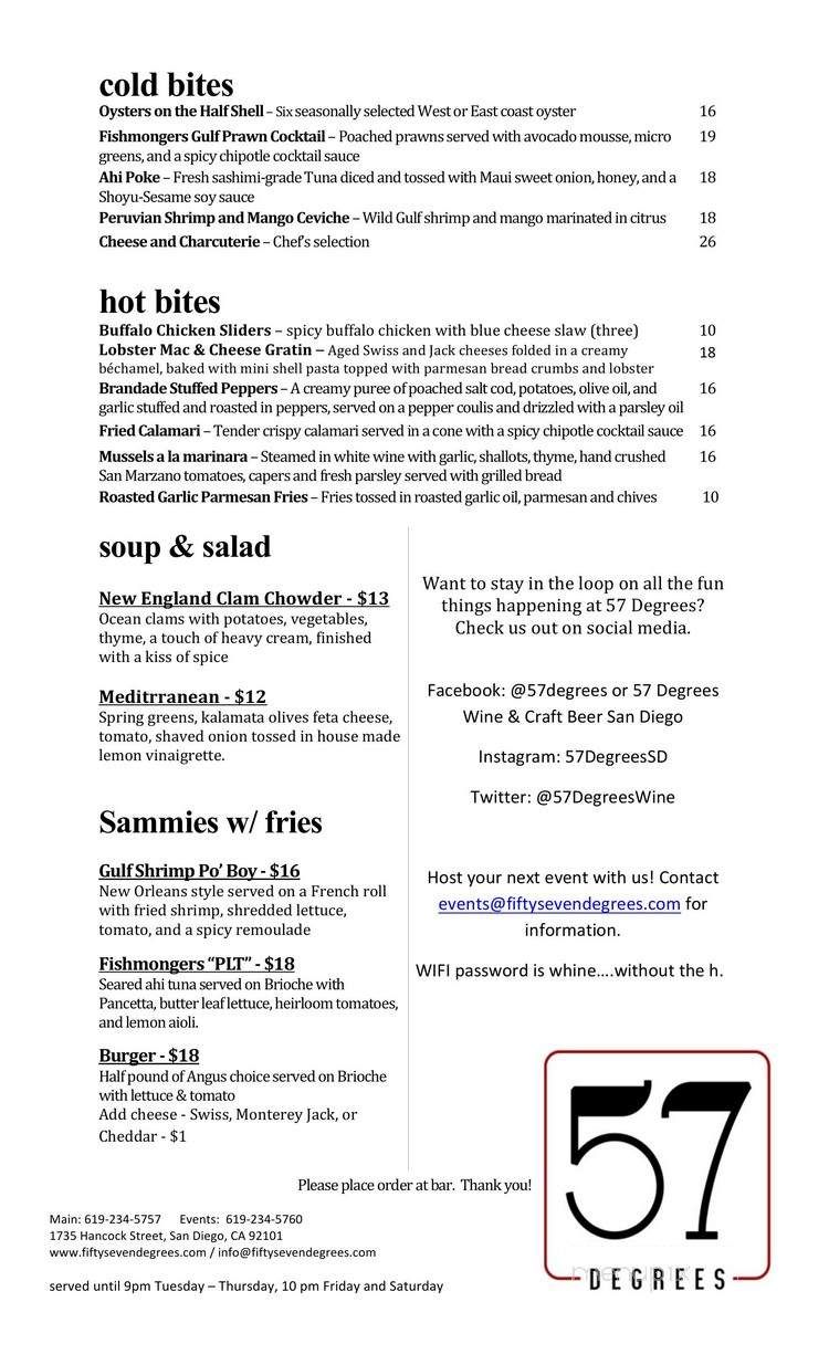 57 Degrees - San Diego, CA menu_pic