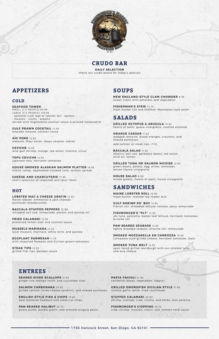 Fishmonger's Market & Seafood Bar - San Diego, CA menu_pic