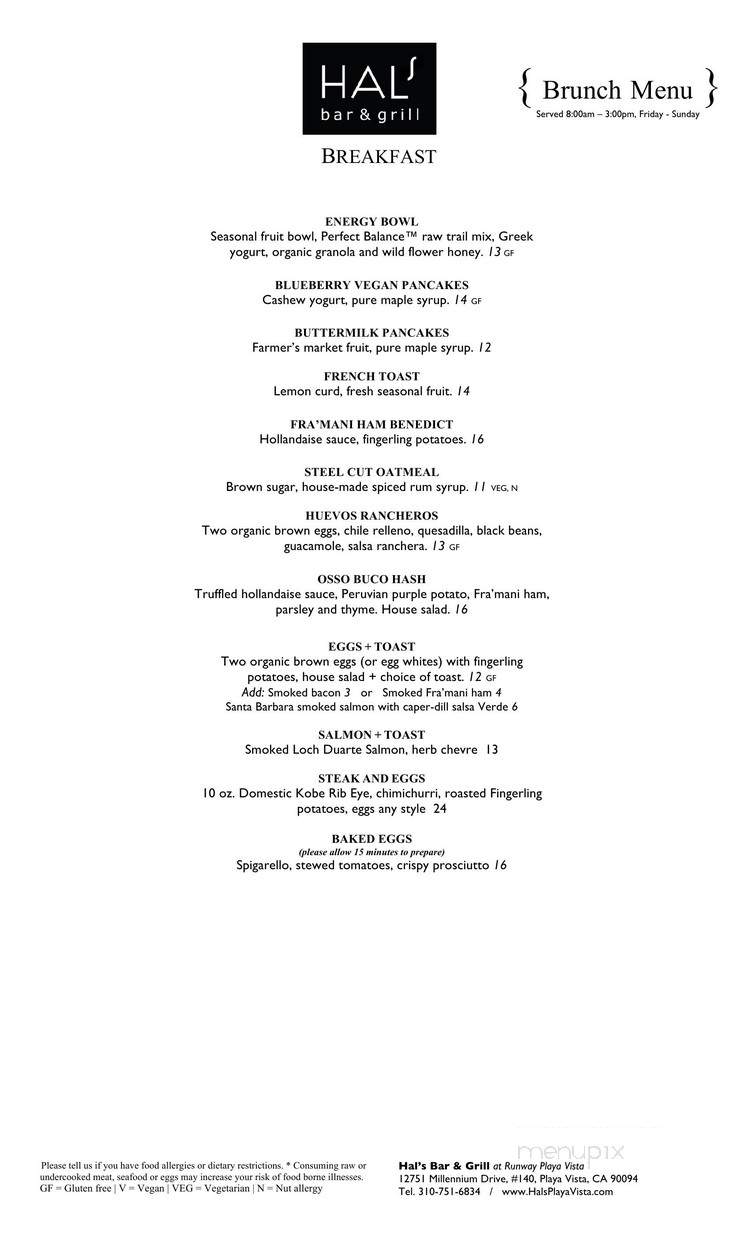 Hal's Bar & Grill - Playa Vista, CA menu_pic