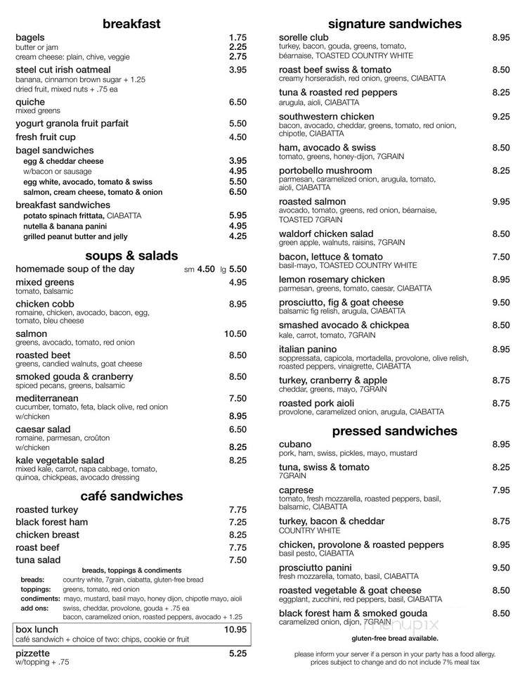 Sorelle Bakery & Cafe - Boston, MA menu_pic