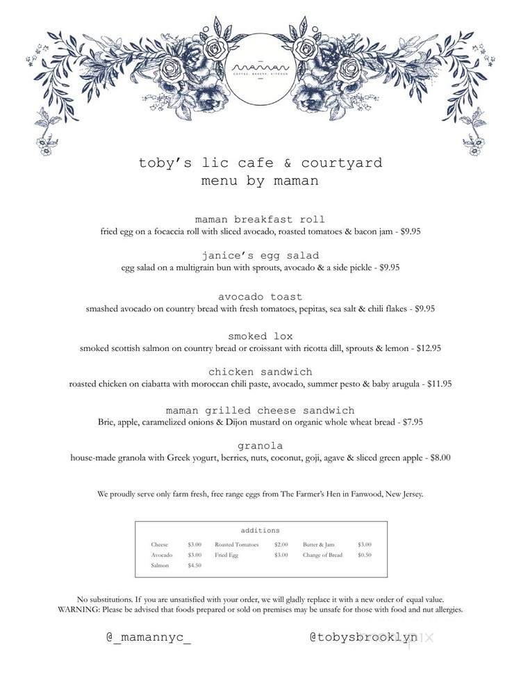 Toby's Estate Coffee - Long Island City, NY menu_pic