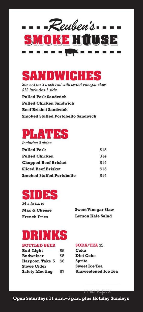 Reuben's Smokehouse - Dover, VT menu_pic