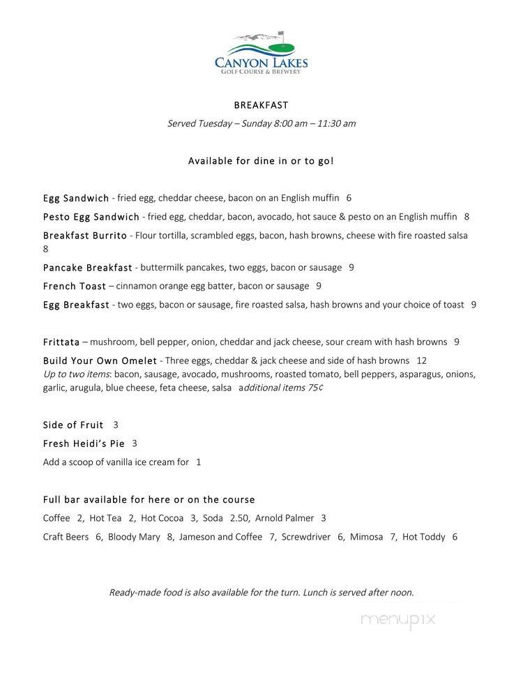 Canyon Lakes Brewery and Restaurant - San Ramon, CA menu_pic