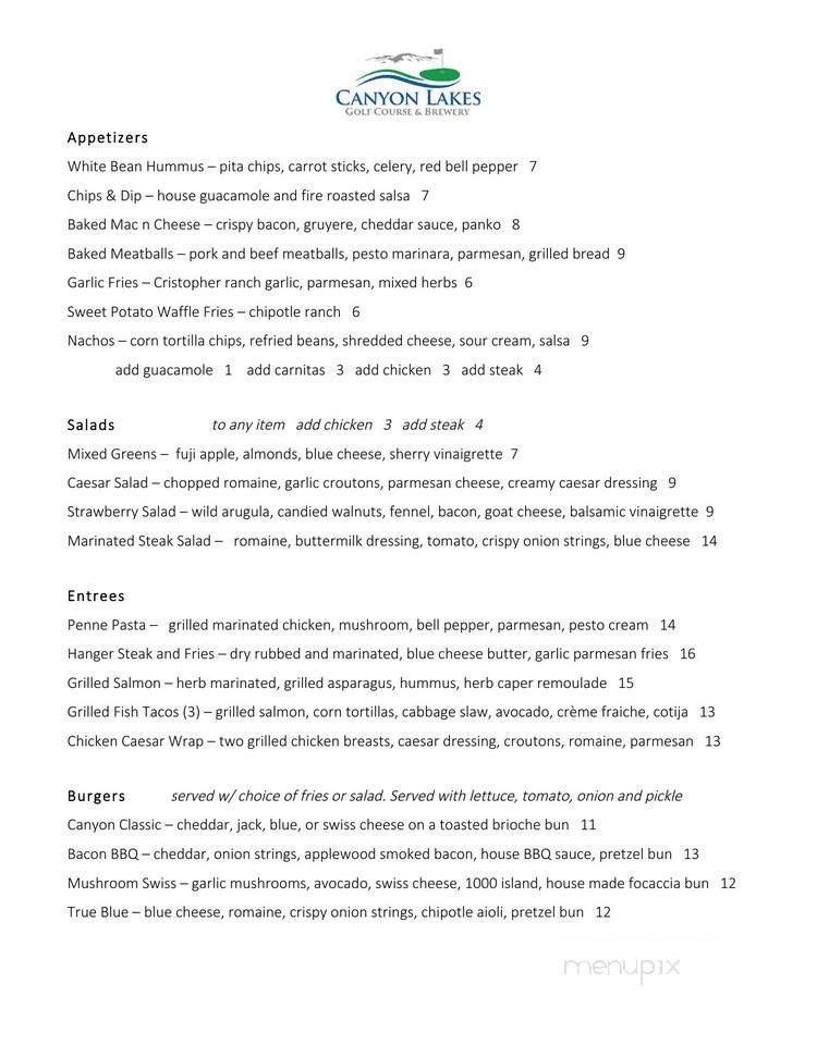Canyon Lakes Brewery and Restaurant - San Ramon, CA menu_pic