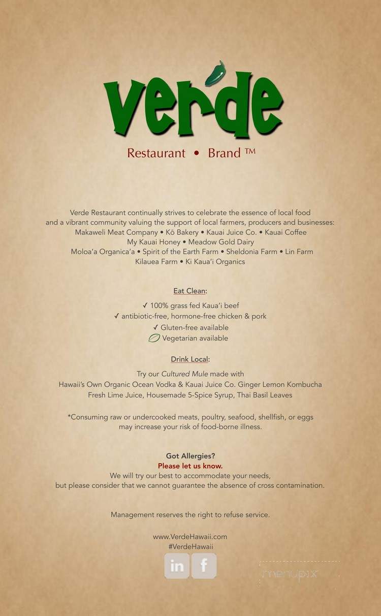 Verde - Lihue, HI menu_pic