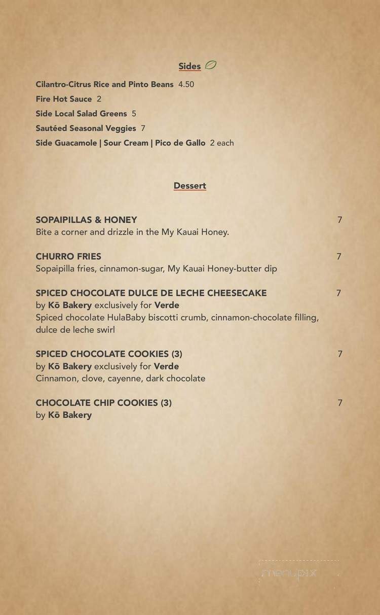 Verde - Lihue, HI menu_pic