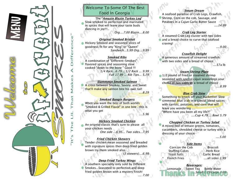 Different Smokes - Warner Robins, GA menu_pic