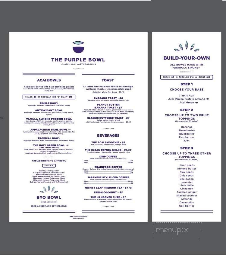 The Purple Bowl - Chapel Hill, NC menu_pic