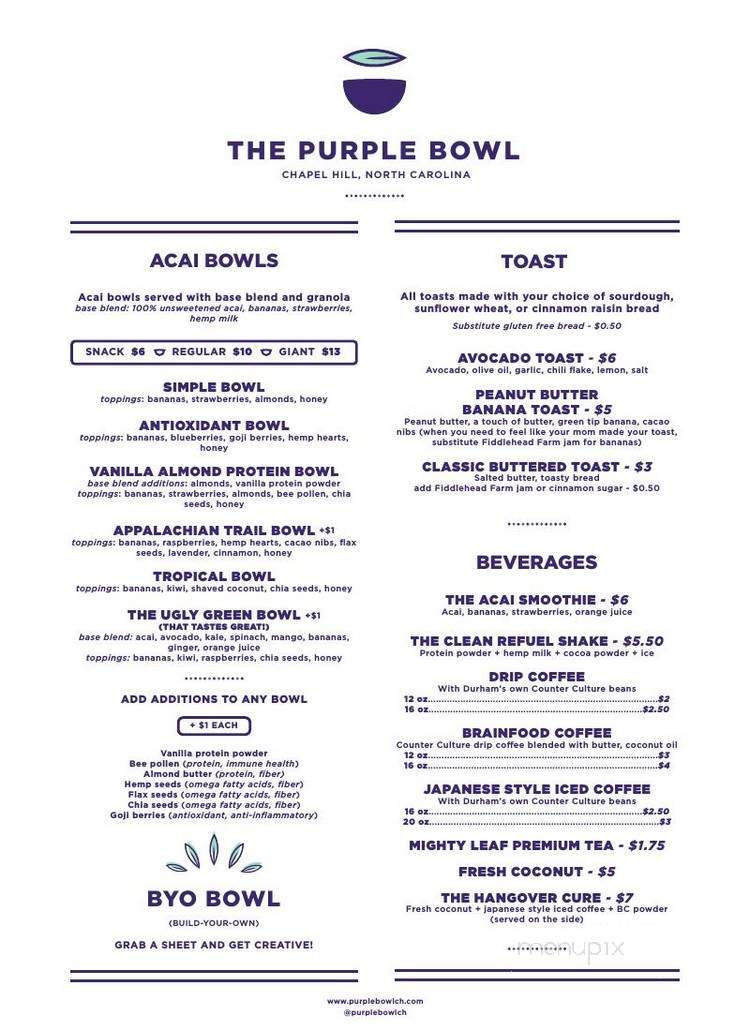 The Purple Bowl - Chapel Hill, NC menu_pic