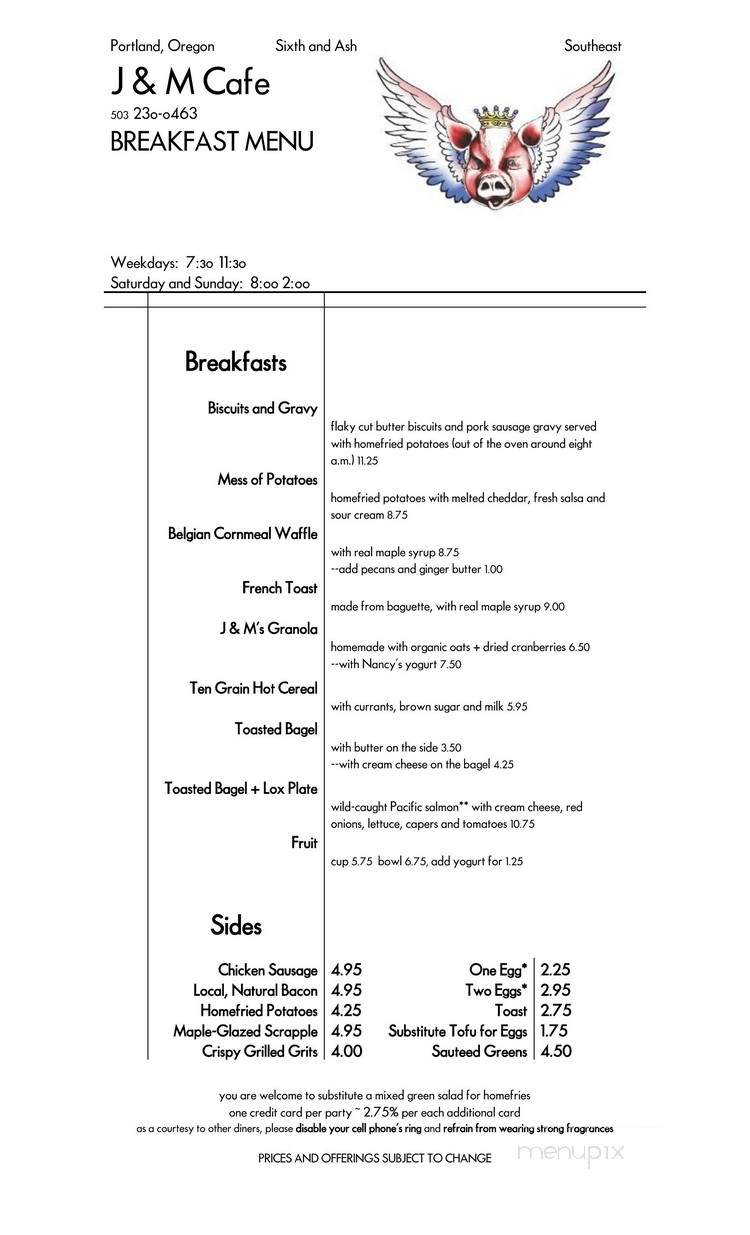 J & M's Cafe - Portland, OR menu_pic