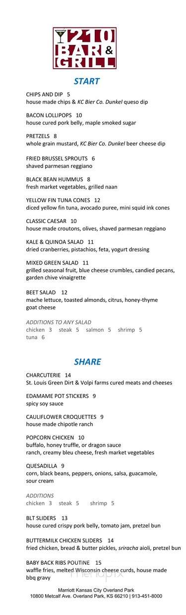 210 Bar and Grill - Overland Park, KS menu_pic