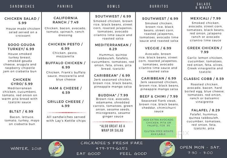 Chickadee's Fresh Fare - Siloam Springs, AR menu_pic