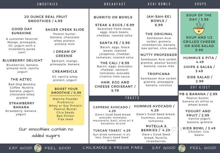 Chickadee's Fresh Fare - Siloam Springs, AR menu_pic