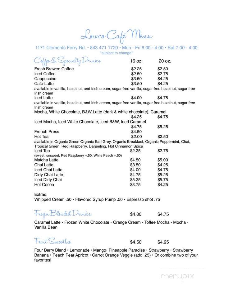 Lowco Cafe - Wando, SC menu_pic