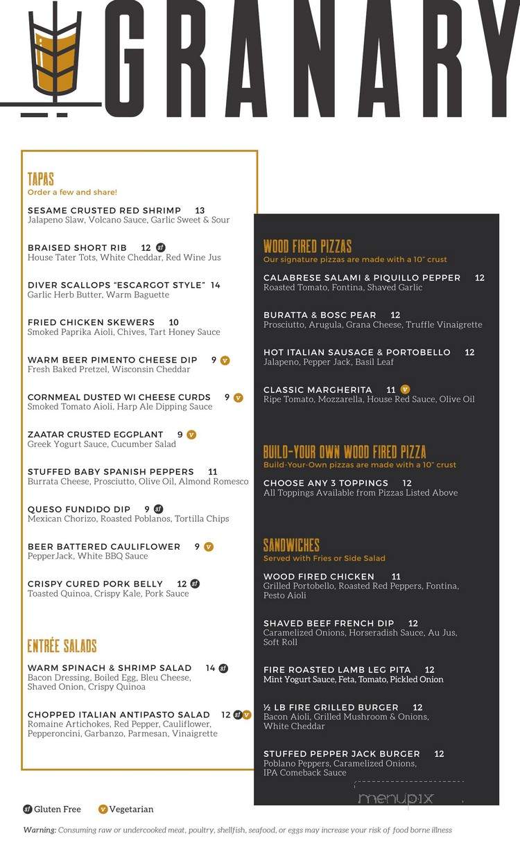 Granary - Oshkosh, WI menu_pic