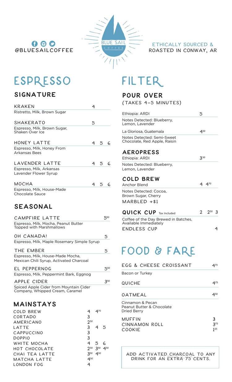 Blue Sail Coffee - Little Rock, AR menu_pic
