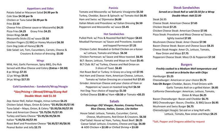 Fatz-Oh's Sandwich Shop - Schwenksville, PA menu_pic