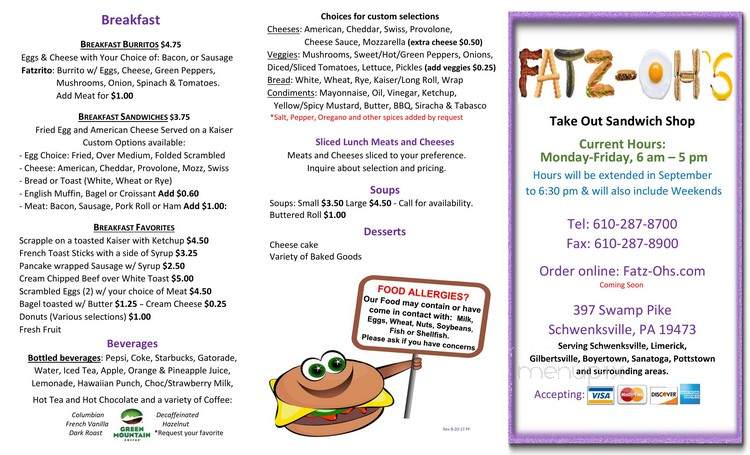 Fatz-Oh's Sandwich Shop - Schwenksville, PA menu_pic