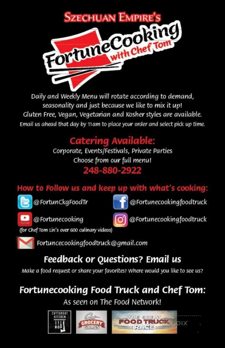 Menu of Fortune Cooking Food Truck in Commerce Township, MI 48390