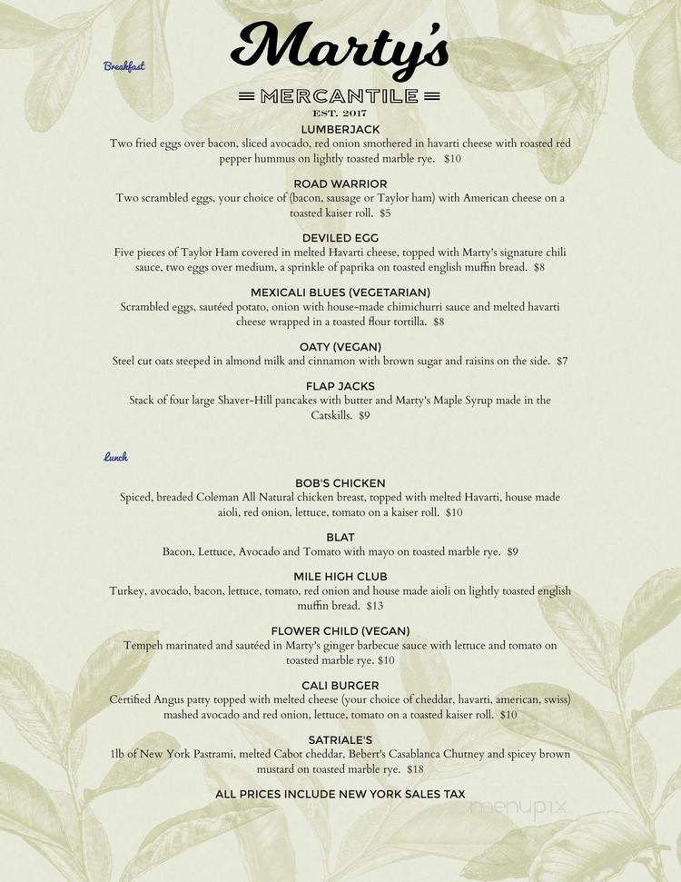 Marty's Mercantile - West Shokan, NY menu_pic