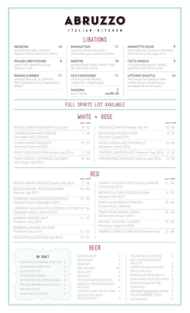 Abruzzo Italian Kitchen - Whitefish, MT menu_pic