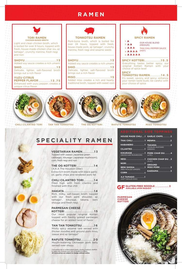 AGU Ramen - Sugar Land, TX menu_pic