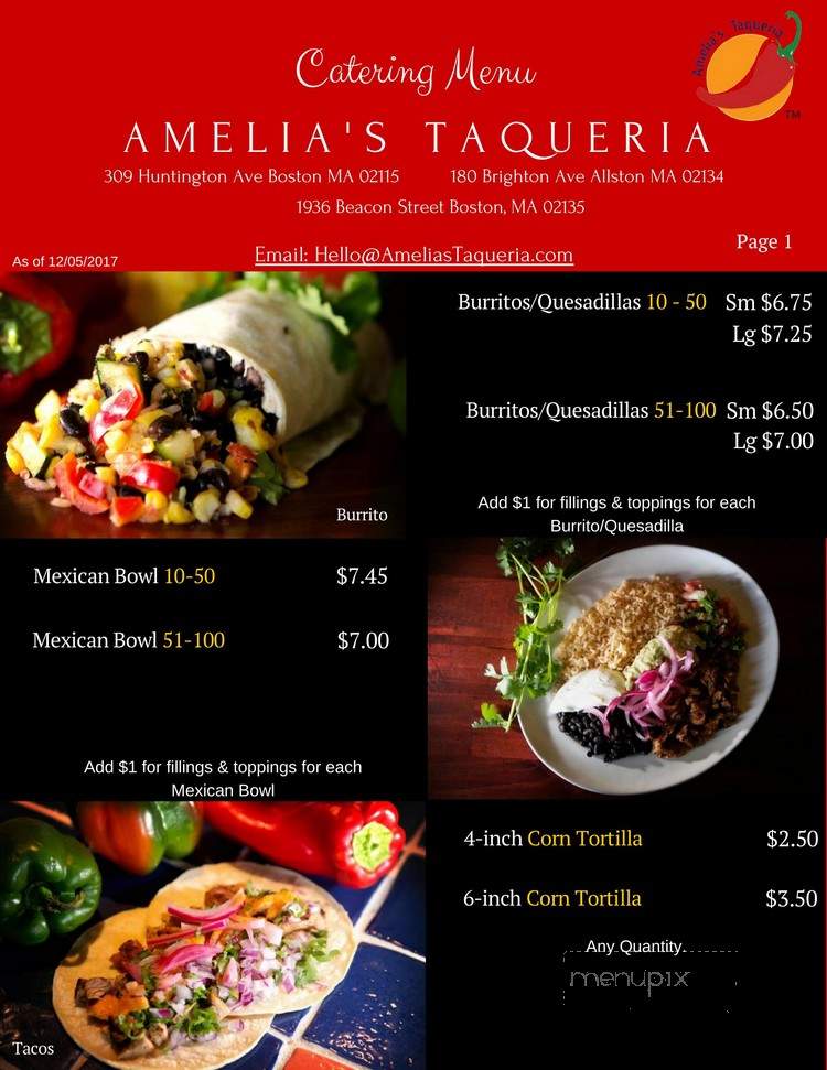 Amelia's Taqueria - Brighton, MA menu_pic