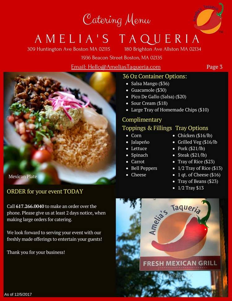Amelia's Taqueria - Brighton, MA menu_pic