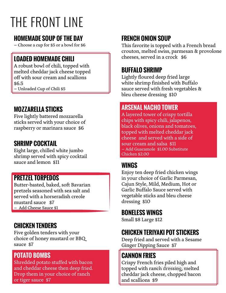 Arsenal City Tavern - Watervliet, NY menu_pic