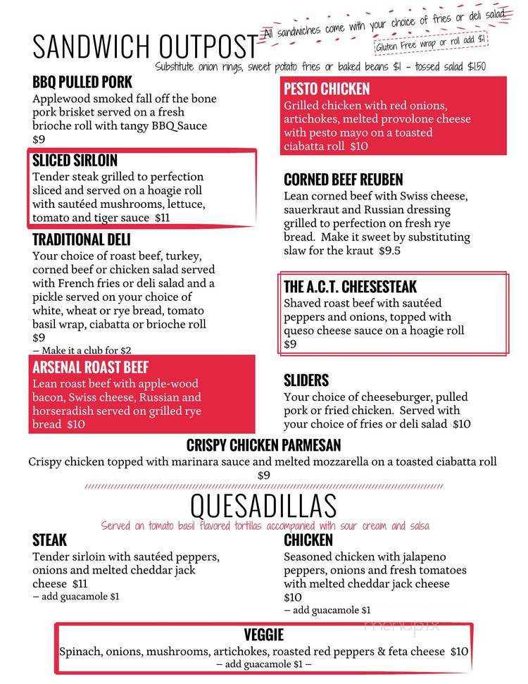 Arsenal City Tavern - Watervliet, NY menu_pic