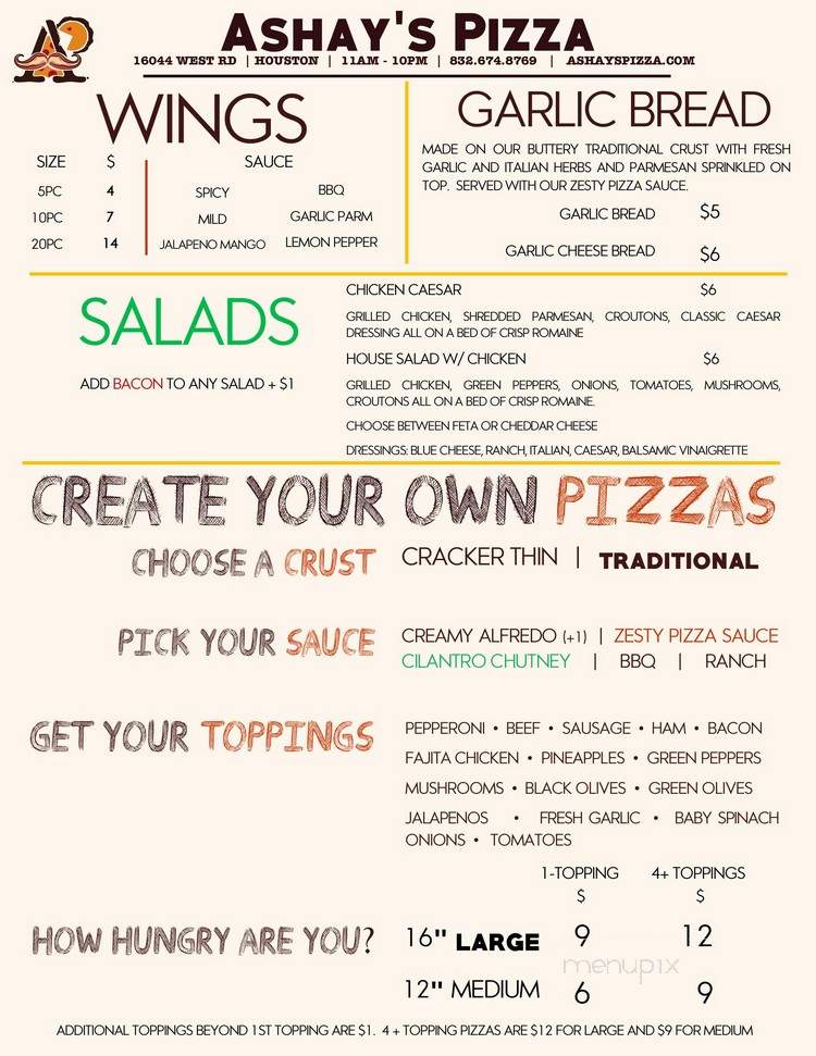 Ashay's Pizza - Houston, TX menu_pic