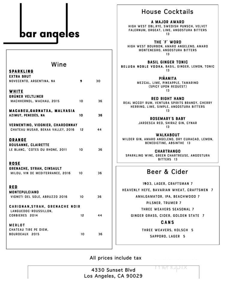 Bar Angeles - Los Angeles, CA menu_pic