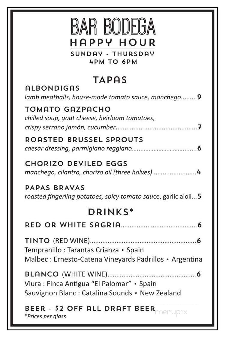 Bar Bodega - San Diego, CA menu_pic