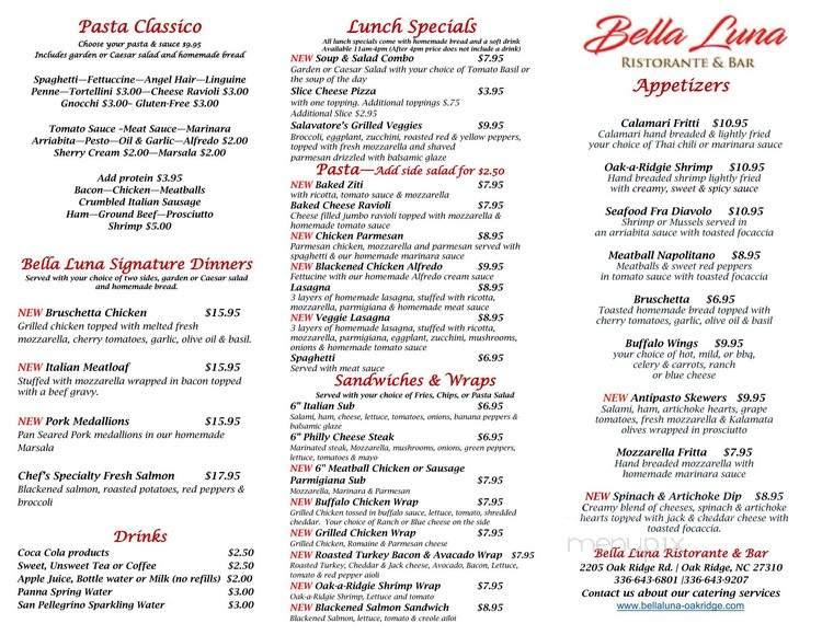 Bella Luna Ristorante & Bar - Oak Ridge, NC menu_pic