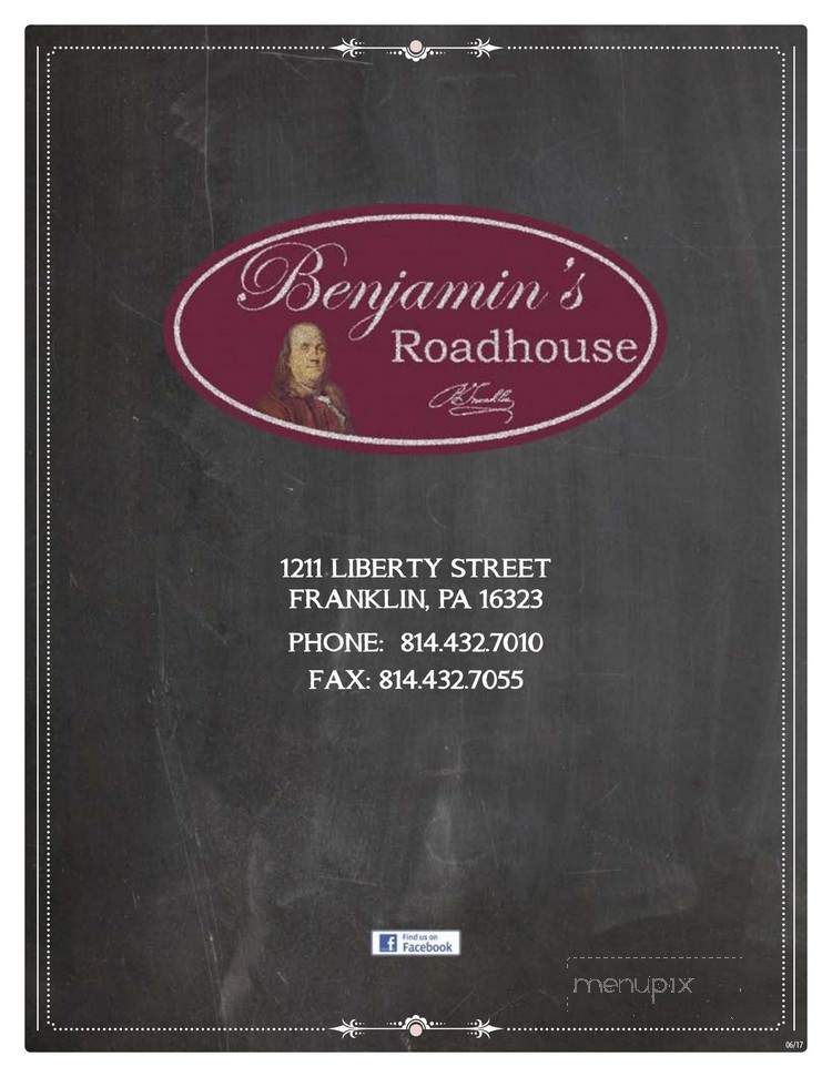 Benjamin's Roadhouse - Franklin, PA menu_pic