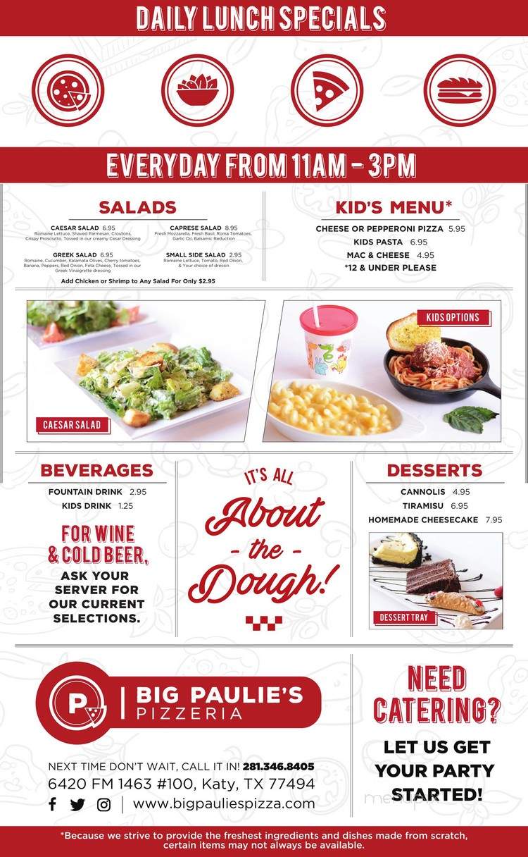 Big Paulie's Pizzeria - Katy, TX menu_pic